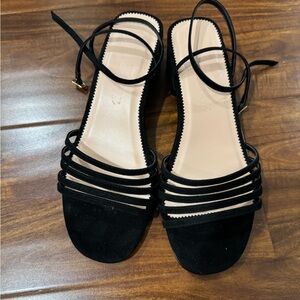 J. Crew Black Block-heel Multistrap Sandals in Suede